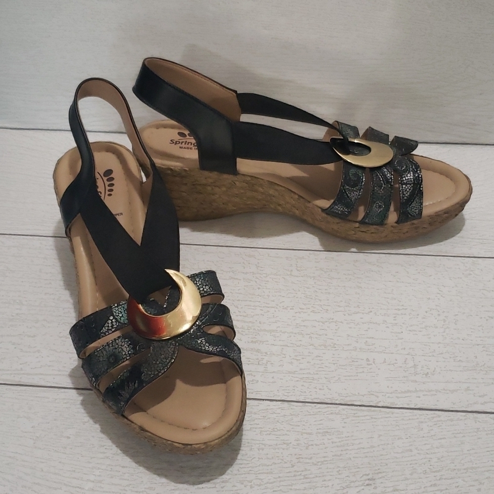 Spring Steps 38 sling back open toe wedges espadrilles